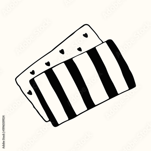 Simple vector drawing of a folded kitchen towel or napkin with a classic striped pattern. Ideal for home decor concepts and textile design projects involving domestic kitchenware