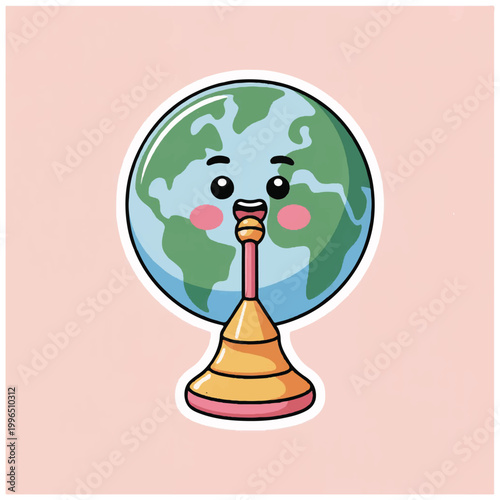 Cute cartoon globe character with a happy expression.