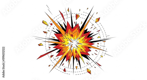 Explosion of color and light with geometric patterns.