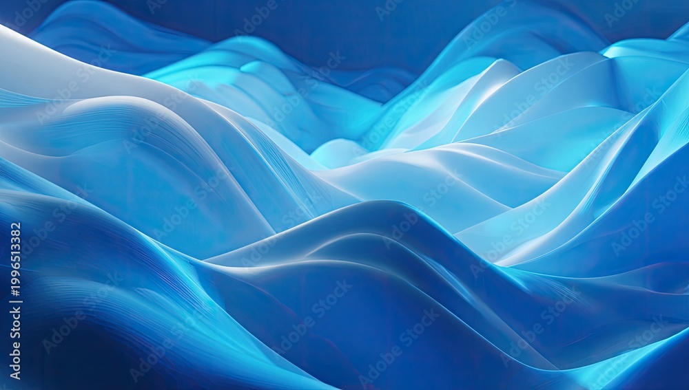 Obraz premium Luminous blue waves flow, creating a fluid, abstract, and serene landscape