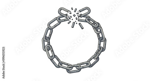 Broken metal chain links representing freedom and liberation