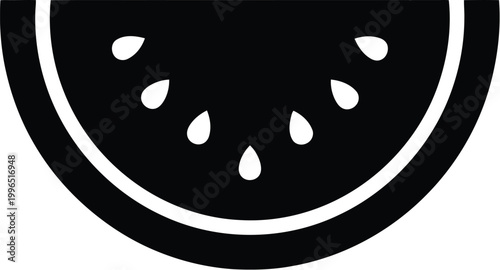 Black silhouette of watermelon slice with seeds representing fresh food and summer refreshment.
