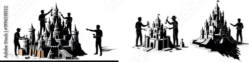 A group of people working together in a collaborative and dynamic environment vector silhouette