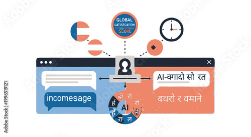 Artificial Intelligence Language Translation Platform for Global Communication, Real-time Messaging, and Multi-language Support Concept