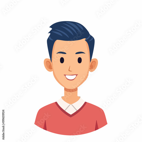 Cartoon illustration of a young man with blue hair and a red sweater