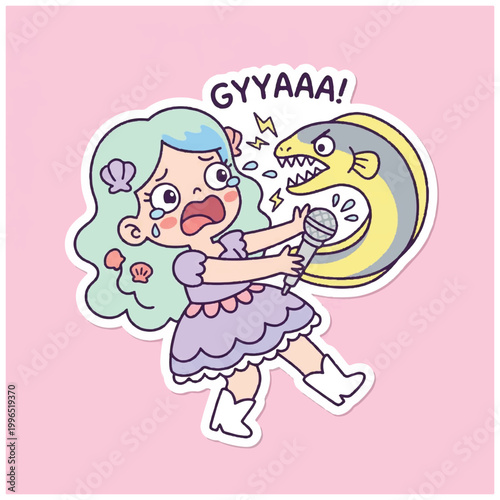 Scared Girl Singing Microphone Attacked by Angry Eel.