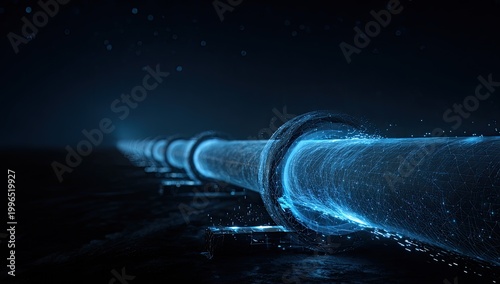 Futuristic illuminated pipeline against dark background, conveying data flow