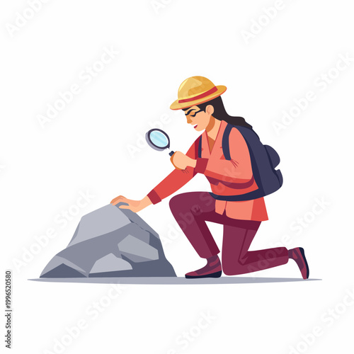 Geologist Examining Rock with Magnifying Glass