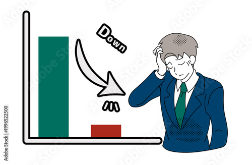 Businessman troubled by downward sales chart