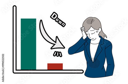 Businesswoman worried about downward sales chart