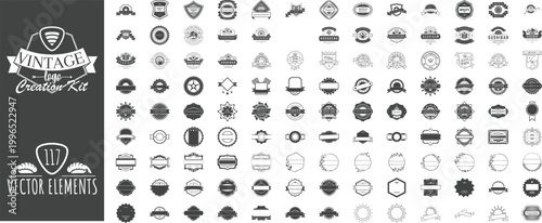 Vintage Logo Creation Kit with Badges and Stamps Retro Emblems Labels and Classic Branding Elements Vector Set