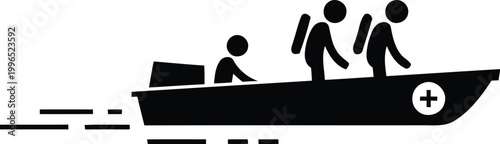 Emergency medical rescue boat icon silhouette