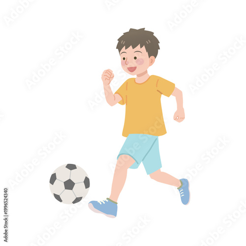サッカーボールを蹴る男の子のイラスト