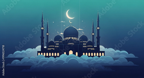 Panoramic View of Majestic Mosque Floating Above Clouds