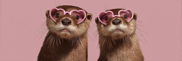Playful Valentine’s Day animal couple concept with trendy accessories and charming expressions, perfect for love, greeting and viral lifestyle visuals.