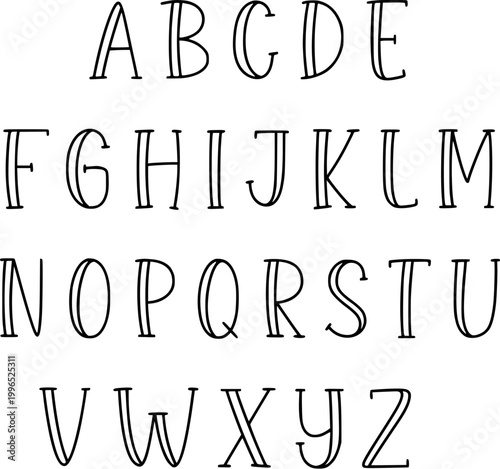 hand drawn alphabet set vector uppercase thin double line font doodle typography