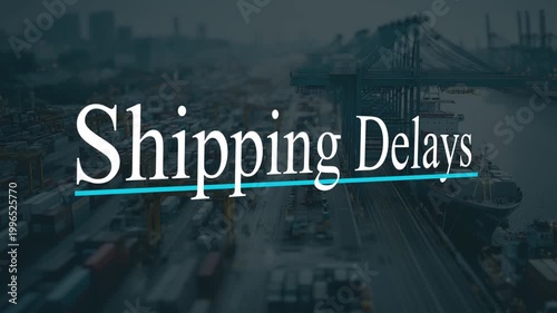Shipping Delays Text Over Busy Port Background