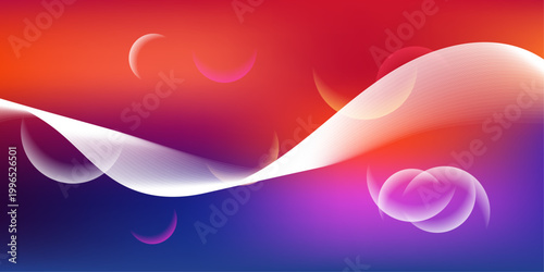 Vibrant abstract gradient background dynamic flowing shapes in red blue and white