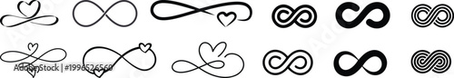 Infinity icon set, infinity eternity infinite endless loop symbols, unlimited infinity collection icons, flat style, showing eternal symbols, infinite loops, limitless concepts and clean modern vector