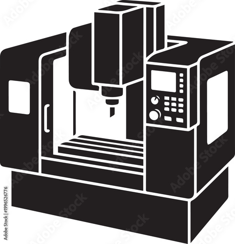 CNC Milling Machine Icon - Industrial Machining Vector Silhouette