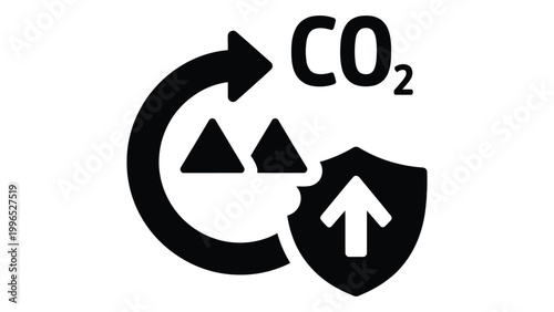 Carbon dioxide emission reduction icon, co2 footprint symbol with shield and arrow, climate change and environmental protection