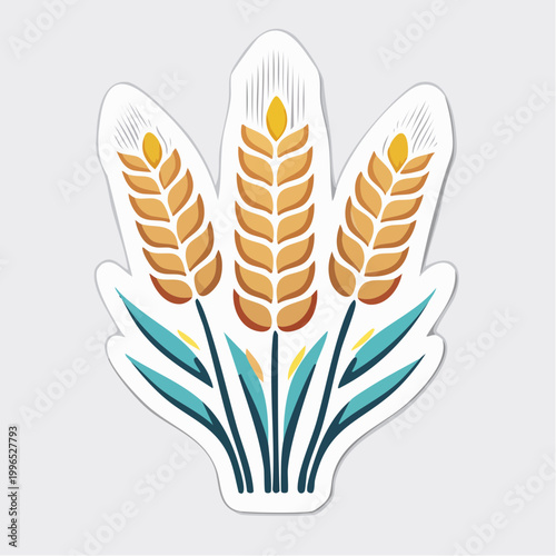 Stylized illustration of three wheat stalks with leaves