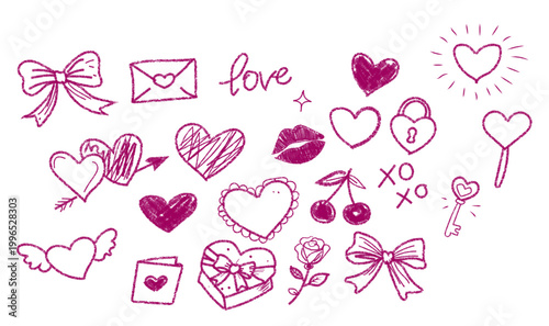 Hand-drawn Love and Romance Icons Set - Hearts, Kisses, Gifts, and More"