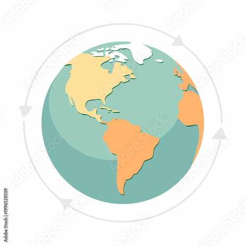 Stylized Earth with Orbiting Arrows