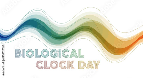 A conceptual vector illustration celebrates Biological Clock Day, showcasing a flowing, multicolored wave that represents the circadian rhythm against a clean white background, emphasizing