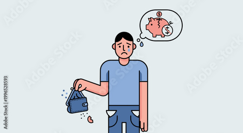 Man emptying empty wallet with sadness.