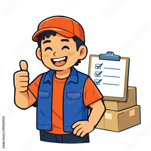 Clean vector artwork of a courier delivering a parcel box as ordered, symbolizing fast delivery, accuracy, and modern package distribution service efficiency.