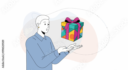 Man holding a colorful gift box.