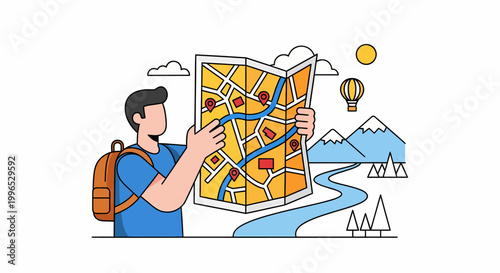 Man holding a colorful travel map.