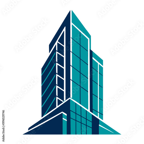 Minimalist flat vector design of a modern geometric skyscraper