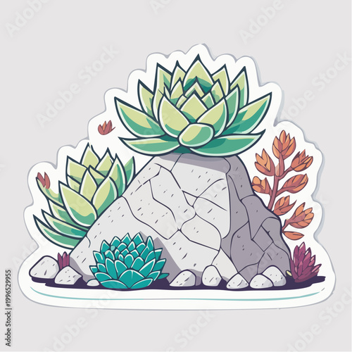 Stylized Succulent Plants Growing on Rocks