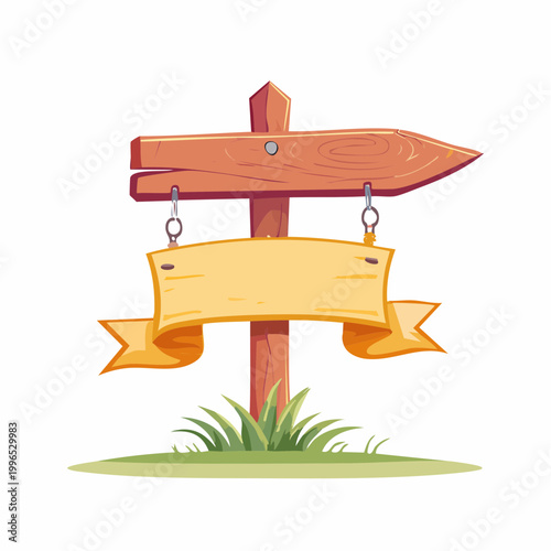 Wooden Signpost with Blank Banner and Arrow