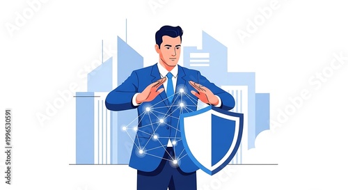 Businessman Protecting with Shield Security.