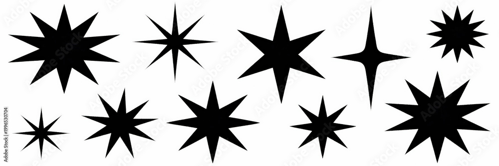 Obraz premium Black Starbursts and Star Clipart on White Background