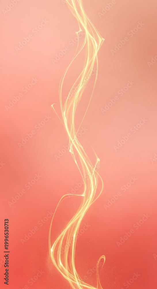 Obraz premium A sophisticated abstract background featuring soft coral hues and shimmering gold vapor trails swirling gracefully in a minimal layout, dreamy, movement, gradient