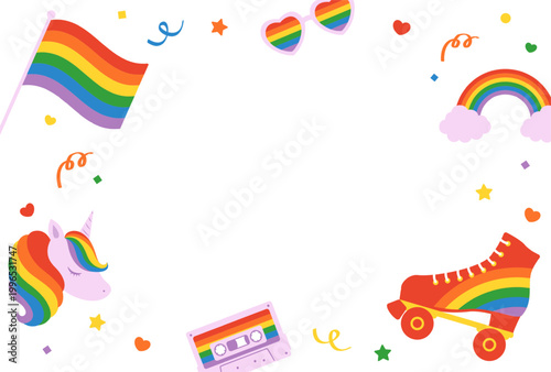 Cute Rainbow Icon Frame for Happy Pride Month, LGBTQ+ Concept Vector Illustration