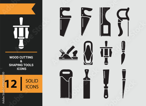 Wood Cutting Shaping Tools Carpentry Workshop Icons Set