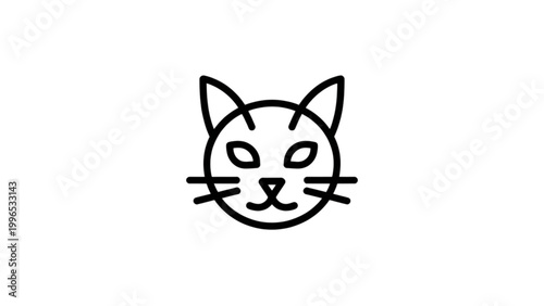 Minimalist black and white cat face icon with closed eyes Vector