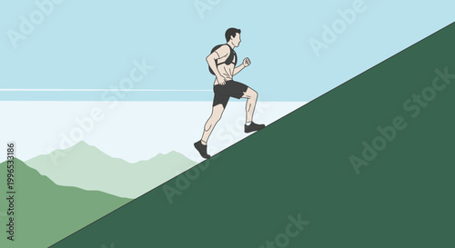 Man running up hill illustration concept achieving goals strength success