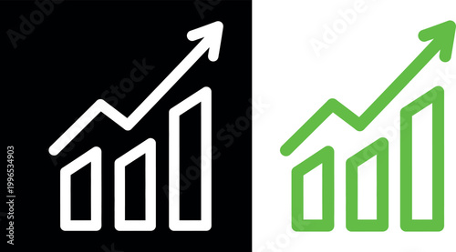 Growth chart and arrow icons black and green with increase progress business