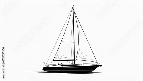 White sailboat gliding on calm blue ocean waters under clear sky Vector