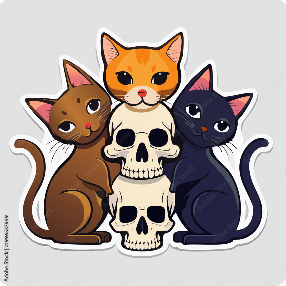 Obraz premium Three Cats and Skulls Sticker Design