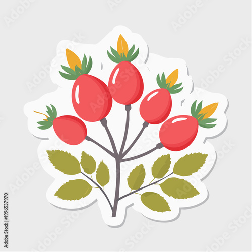 Stylized Rose Hips with Leaves Sticker