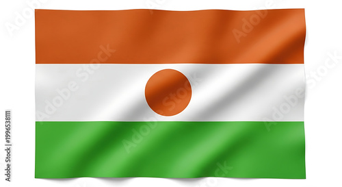Free Download Waving flag of Niger with horizontal stripes of orange, white, and green, and an orange circle in the center. - GFXLoad