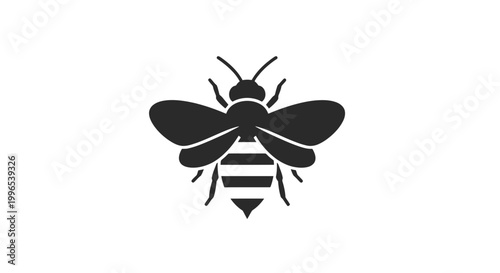 Black Bee Silhouette Isolated on White.