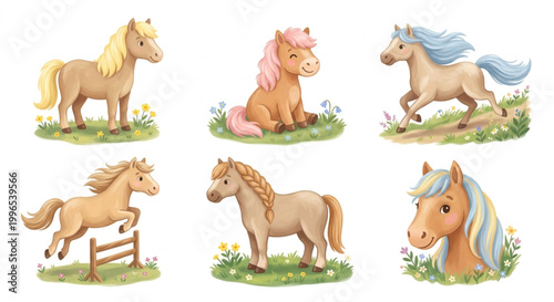 Cute Horse And Pony Character Set